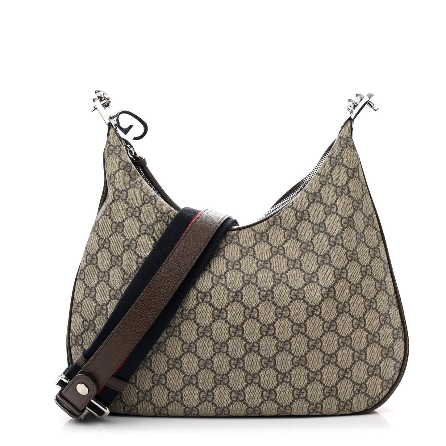 GG Supreme Monogram Textured Calfskin Web Large Attache Shoulder Bag Beige Blue