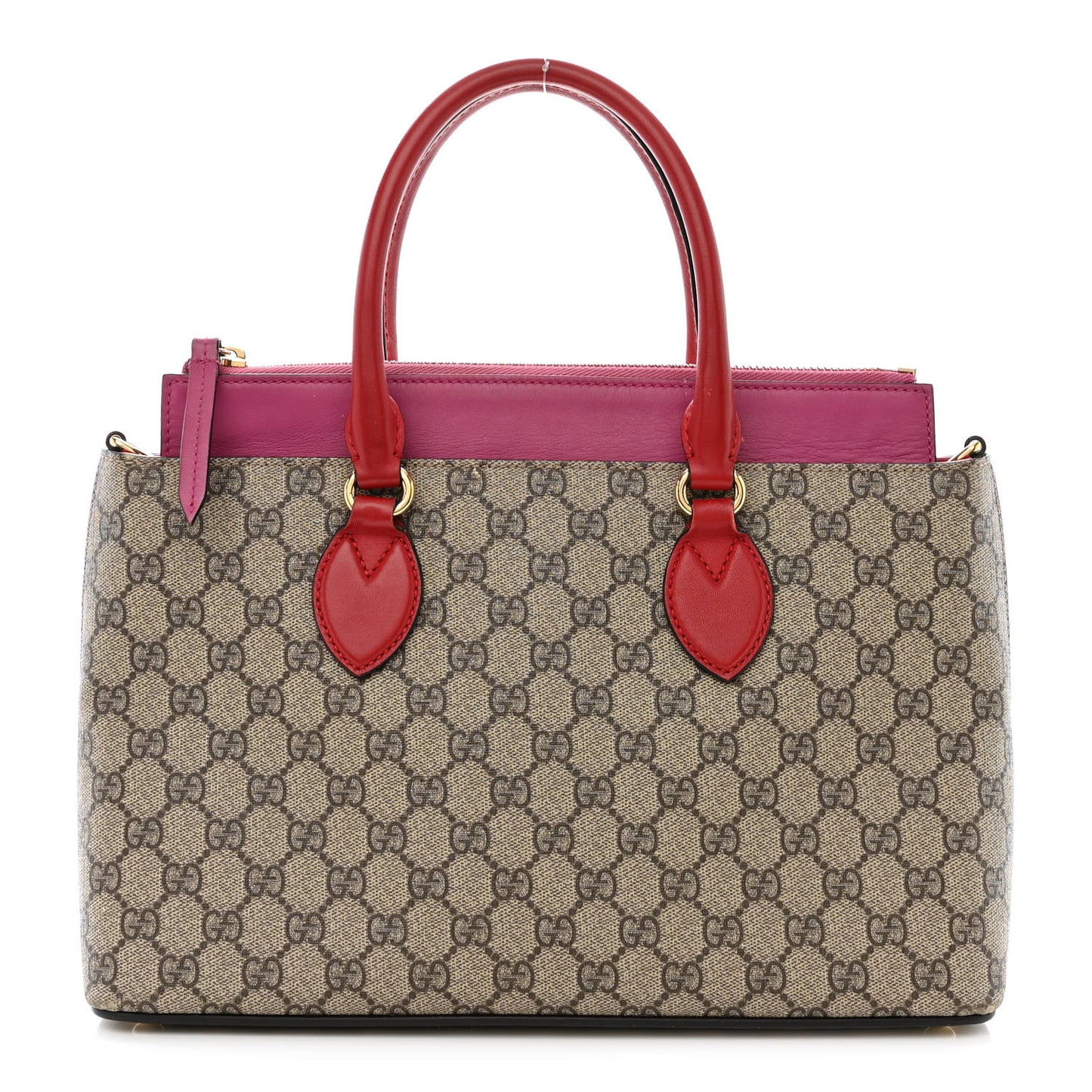 GG Supreme Monogram Moon Calfskin Small Zip Top Tote Beige Ebony Hibiscus Red New Rosette