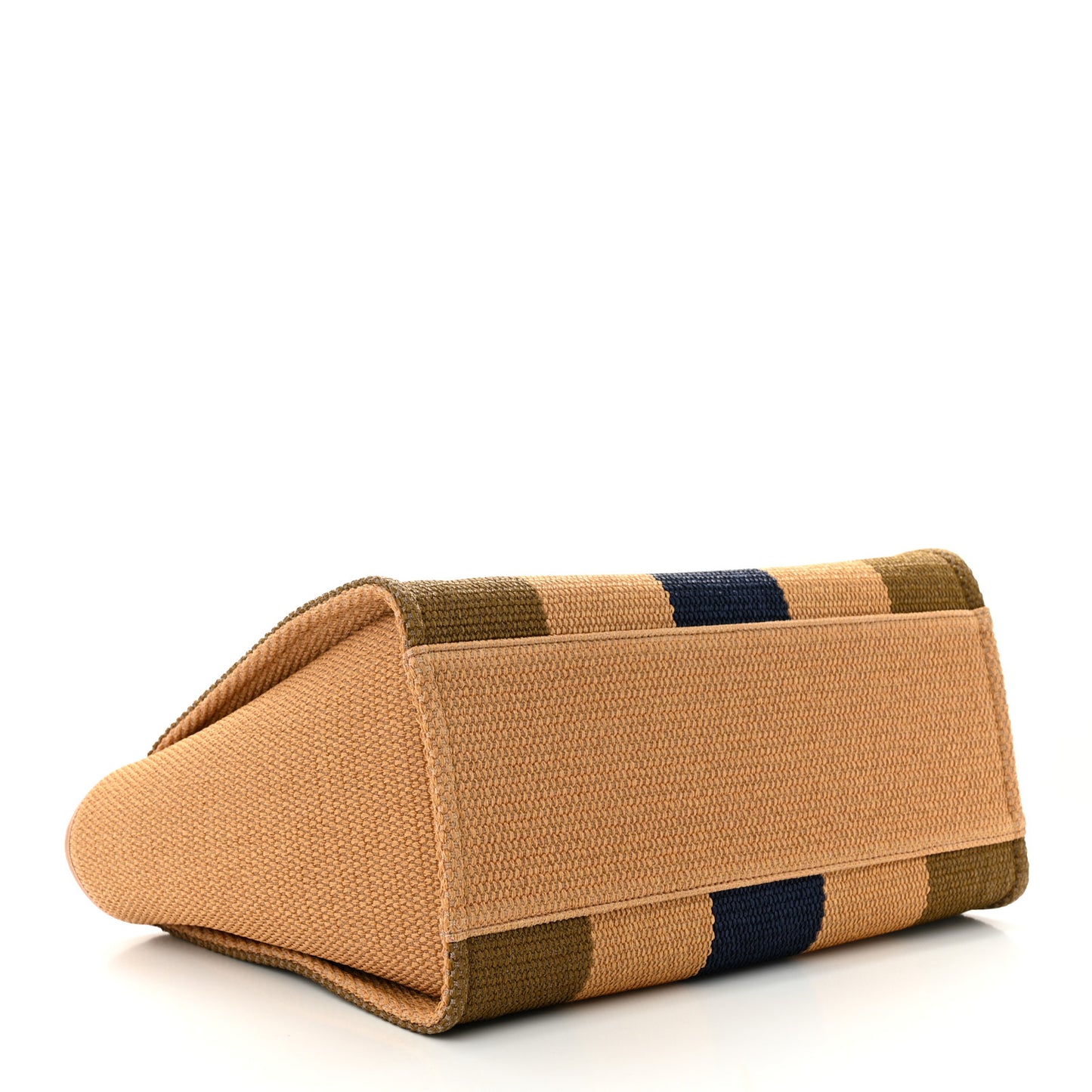 Straw Raffia Calfskin Striped Medium Deauville Tote Khaki Beige Navy Blue
