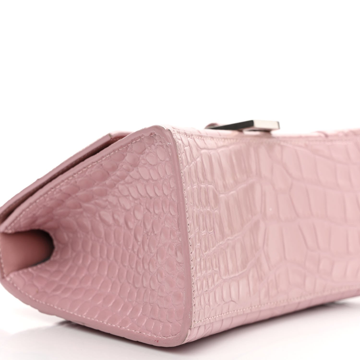 Balenciaga Shiny Calfskin Crocodile Embossed Small Hourglass Top Handle Bag Powder Pink 10 of 12