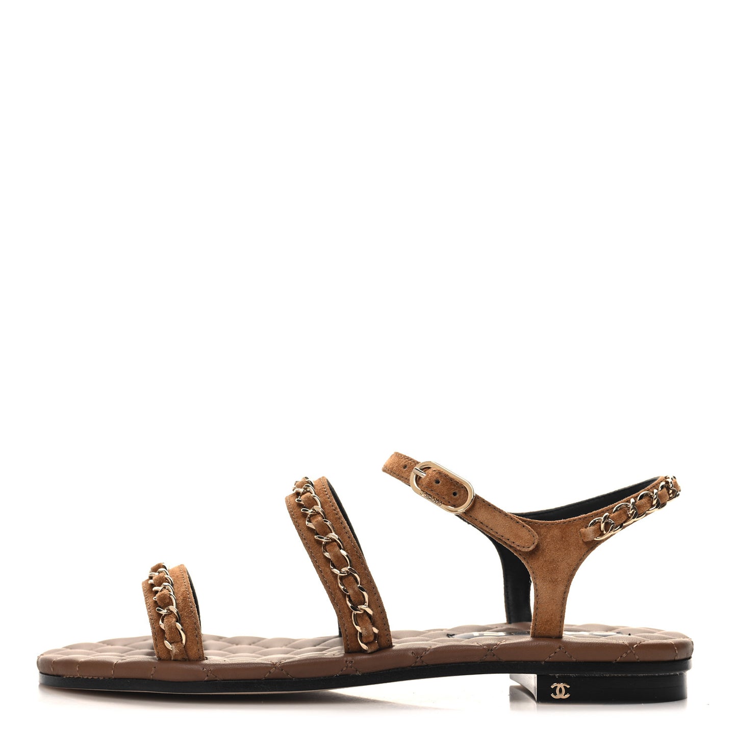Suede Calfskin Chain Sandals 36 Brown