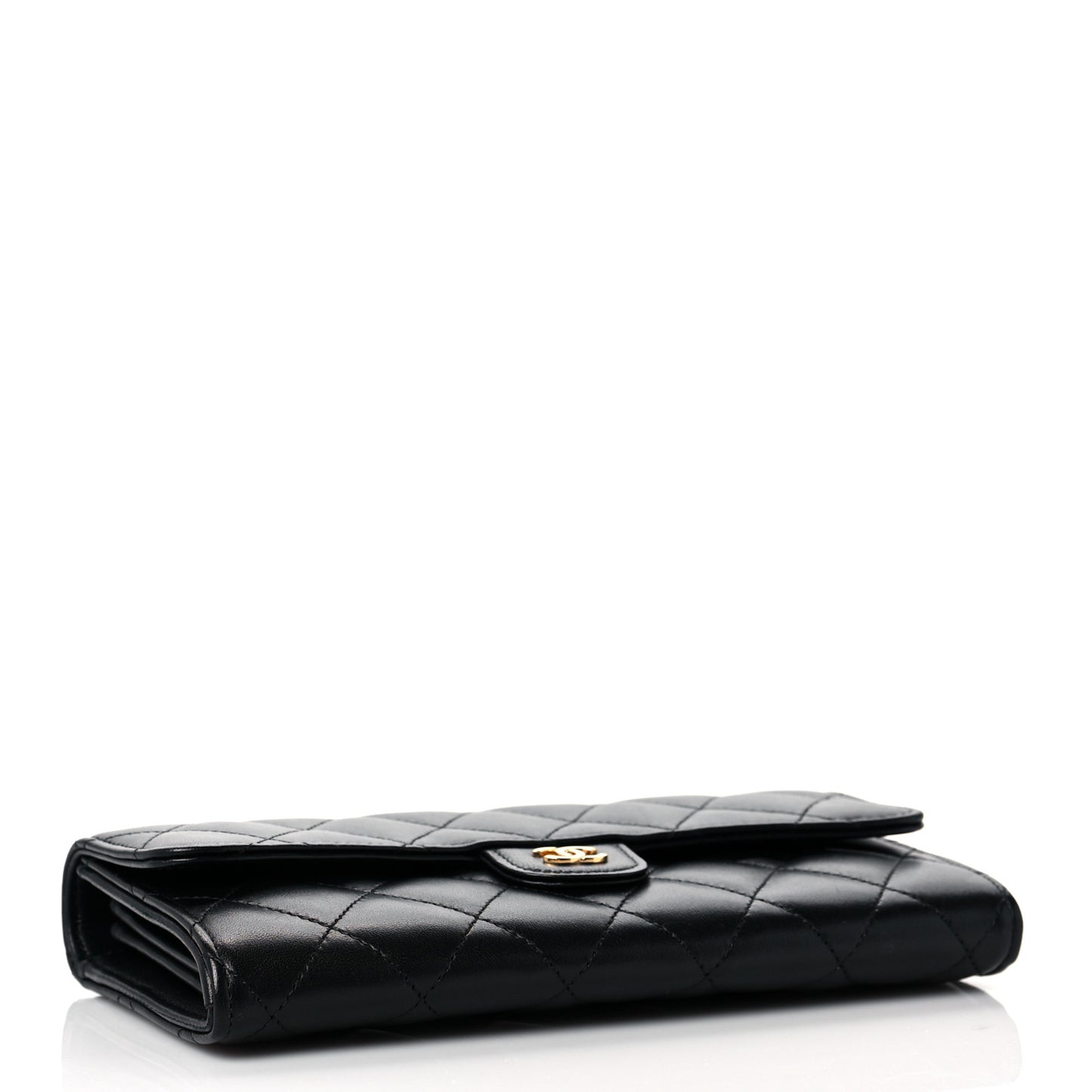 Lambskin Quilted Large Gusset Flap Wallet Black