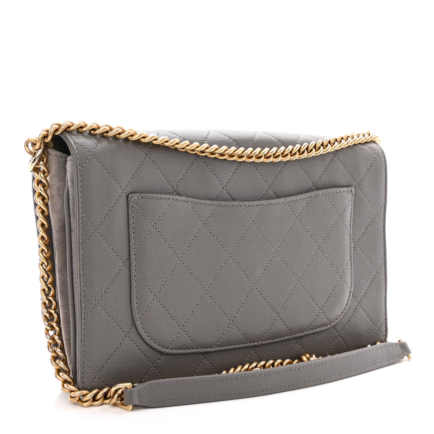 Caviar Suede Stitched Lady Coco Flap Grey