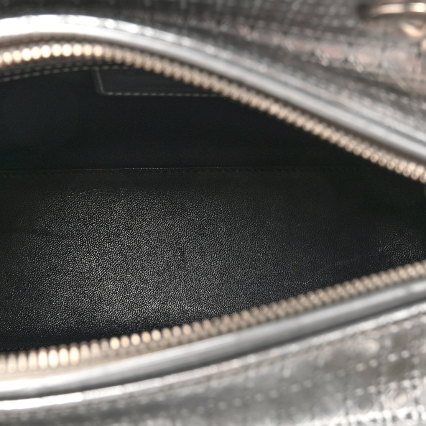 Metallic Patent Micro-Cannage Medium Lady Dior Silver