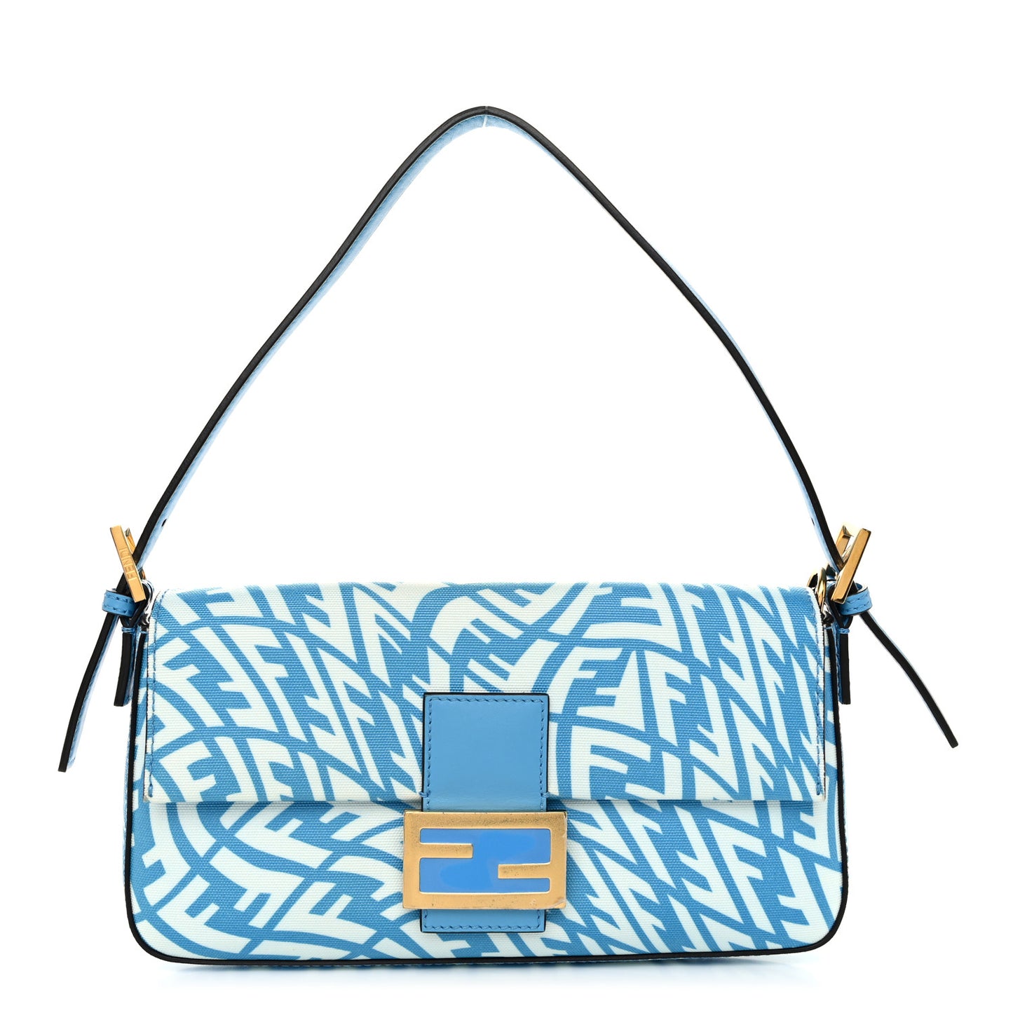 X SARAH COLEMAN Glazed Canvas Vitello King FF Vertigo Baguette 1997 Cyber Blue White
