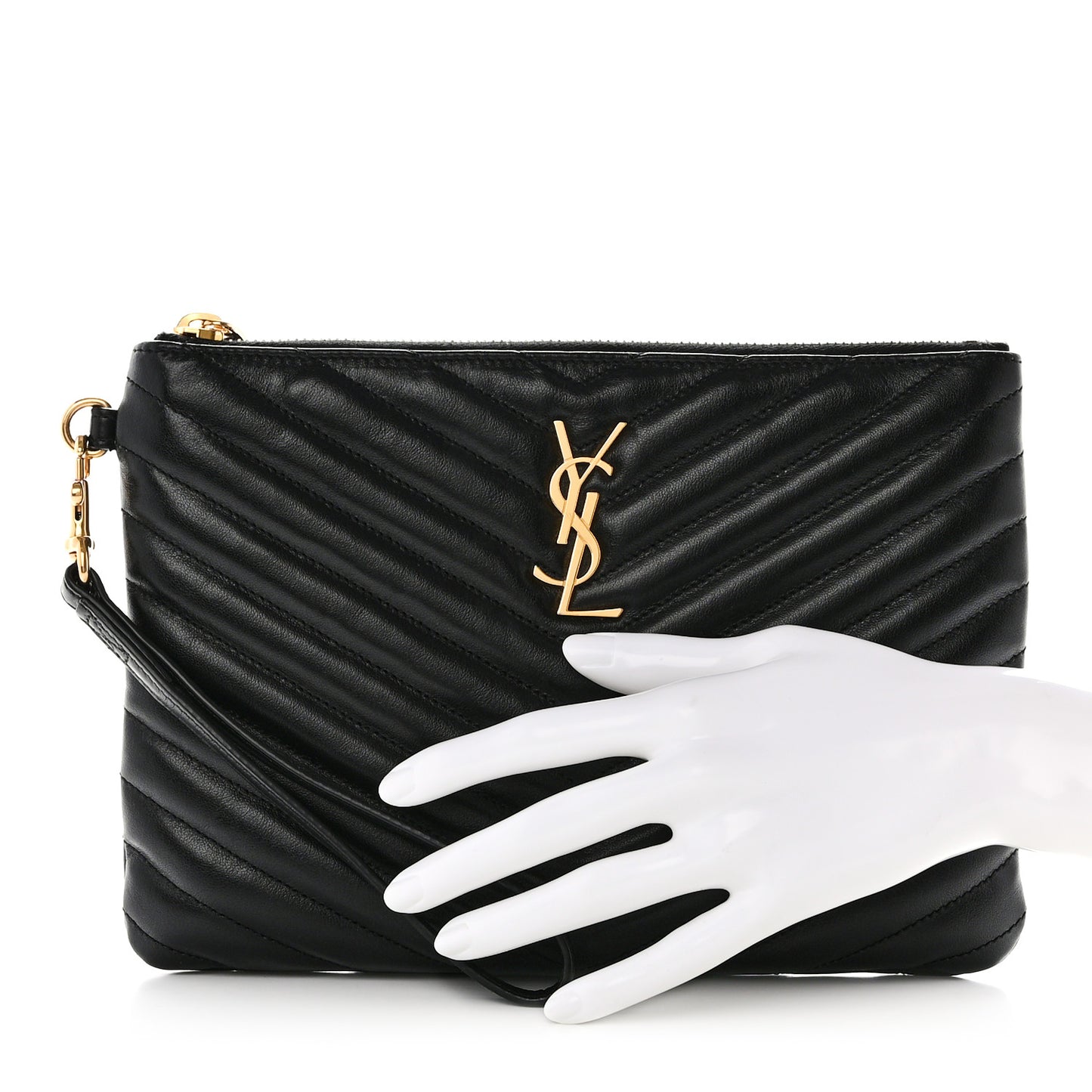 Calfskin Matelasse Chevron Monogram A5 Wristlet Black