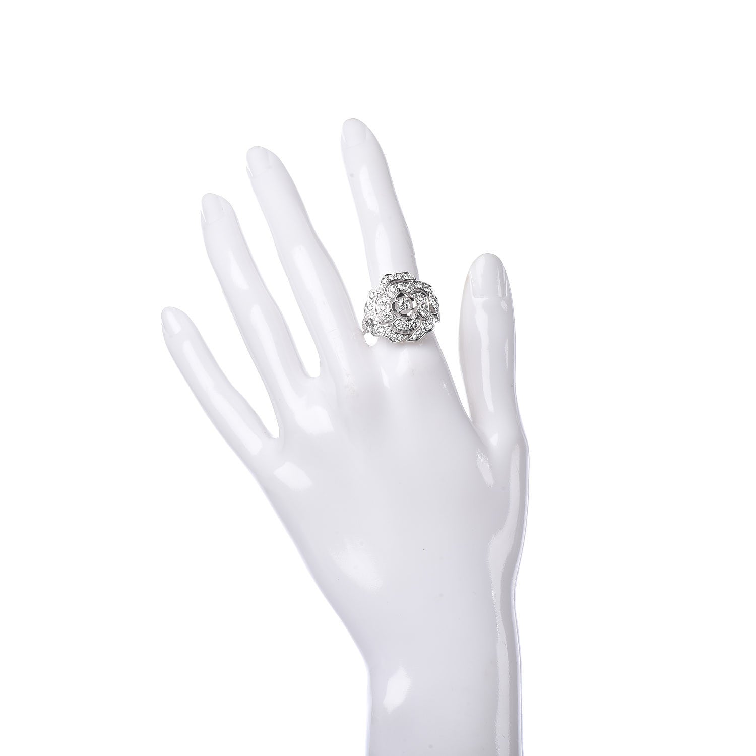 Chanel 18K White Gold Diamond Bouton de Camélia Ring 56 7.5 2 of 6