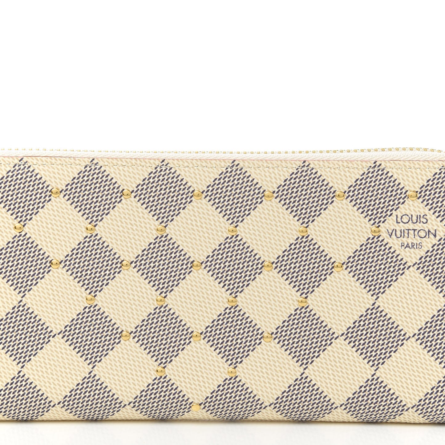 Damier Azur Studded Clemence Wallet Rose Ballerine