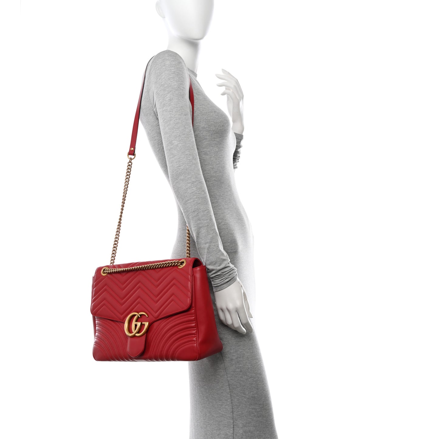 Calfskin Matelasse Large GG Marmont Shoulder Bag Hibiscus Red