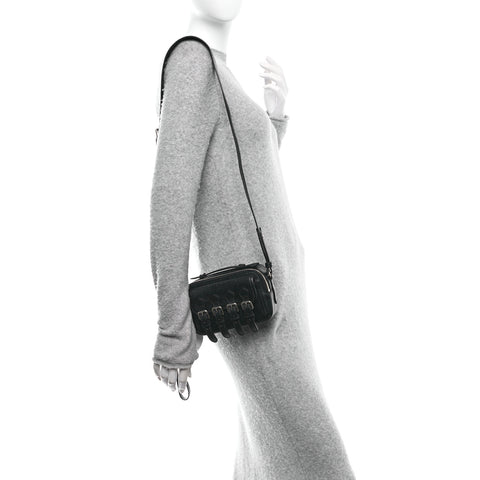 x ACNE STUDIOS Calfskin Crocodile Embossed Mini Messenger Bag Black