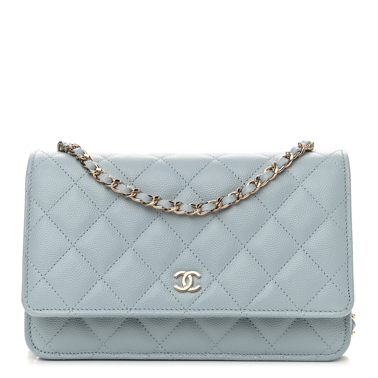Caviar Quilted Wallet On Chain WOC Light Blue