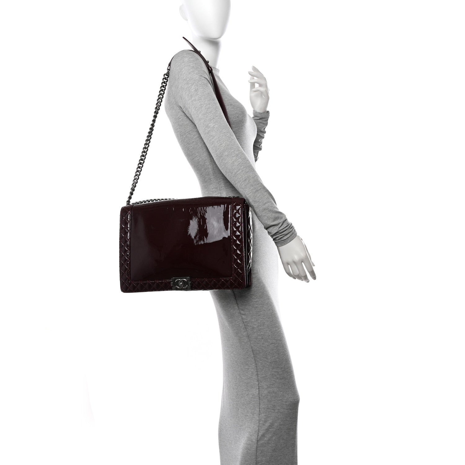 Chanel Patent Large Boy Reverso Flap Burgundy 2 of 14