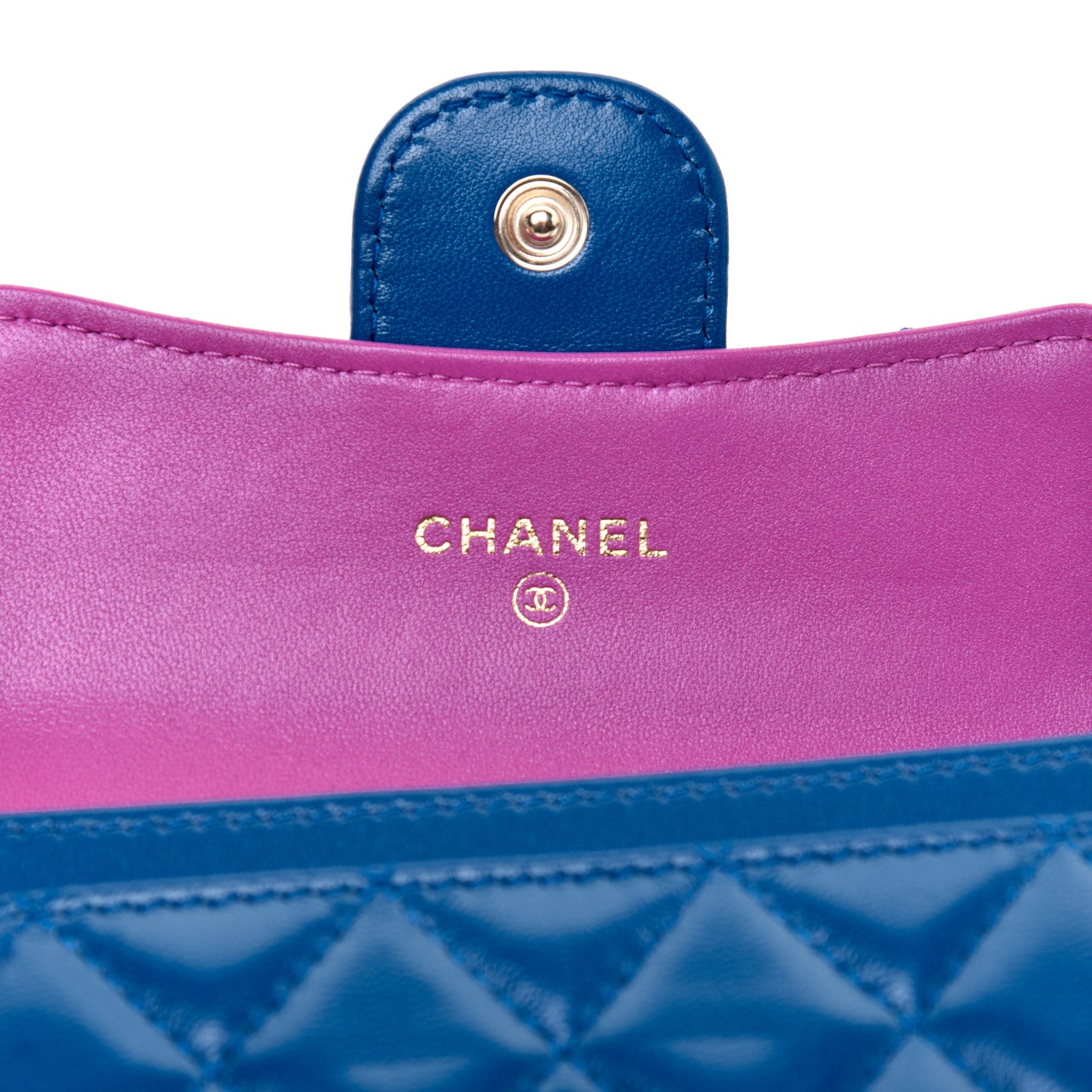 Chanel Lambskin Quilted Flap Card Holder Wallet Blue Pink 6 of 9