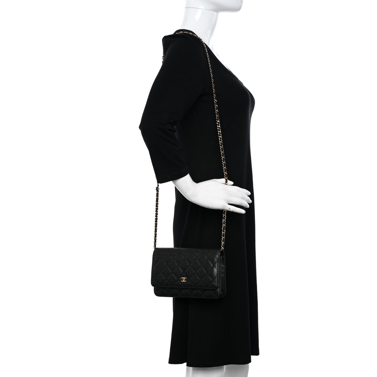 Caviar Quilted Wallet on Chain WOC Black