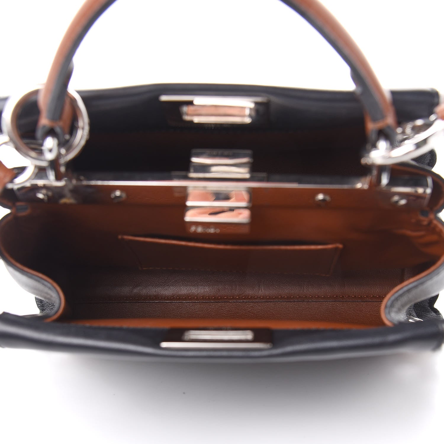 Fendi Nappa Scalloped Grommet Mini Peekaboo Iconic Satchel Black Multicolor 6 of 14