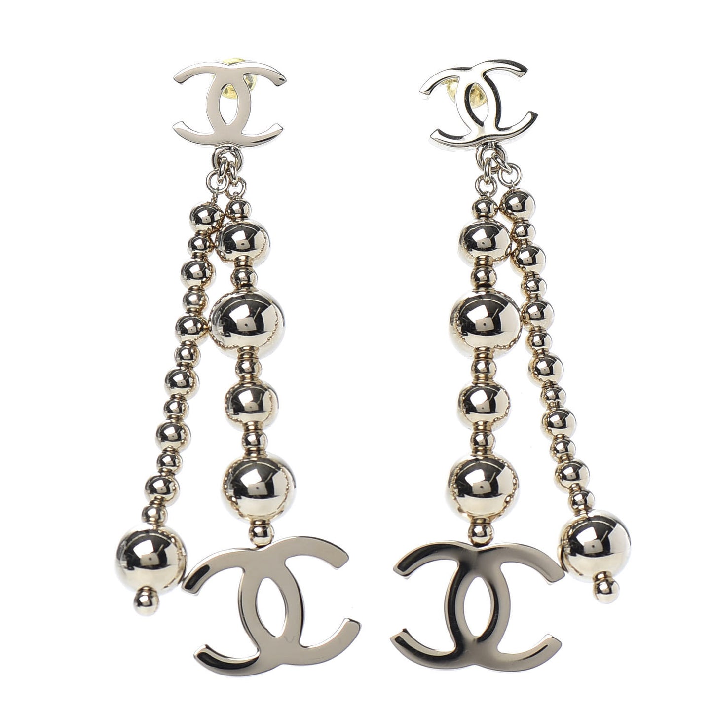Metal CC Bead Drop Earrings Gold