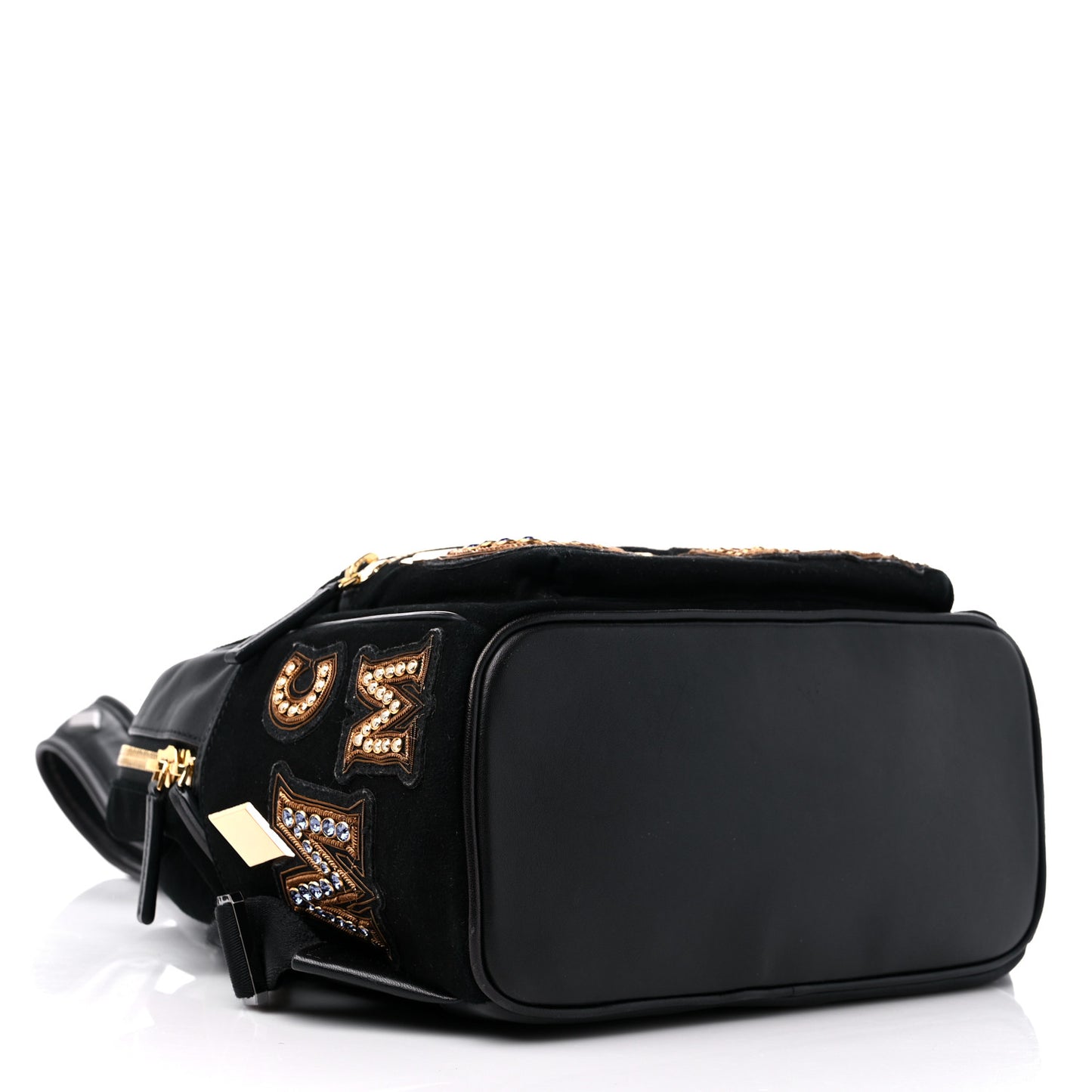 Suede Crystal Victory Patch Backpack Black