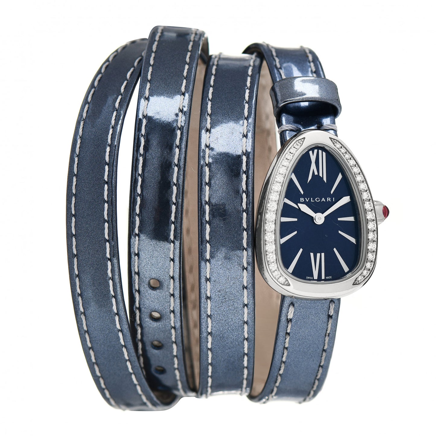 Stainless Steel Calfskin Diamond Bezel 27mm Serpenti Four Wrap Quartz Watch Blue