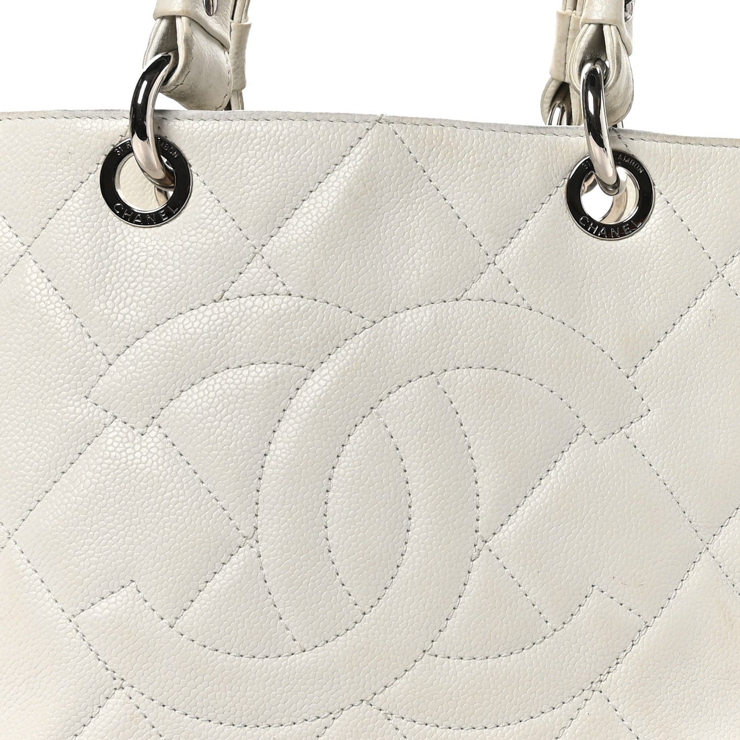 Soft Caviar Quilted CC Timeless Tote White