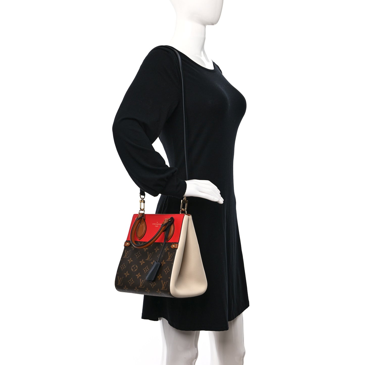Calfskin Monogram Fold Tote PM Cerise Cream Black
