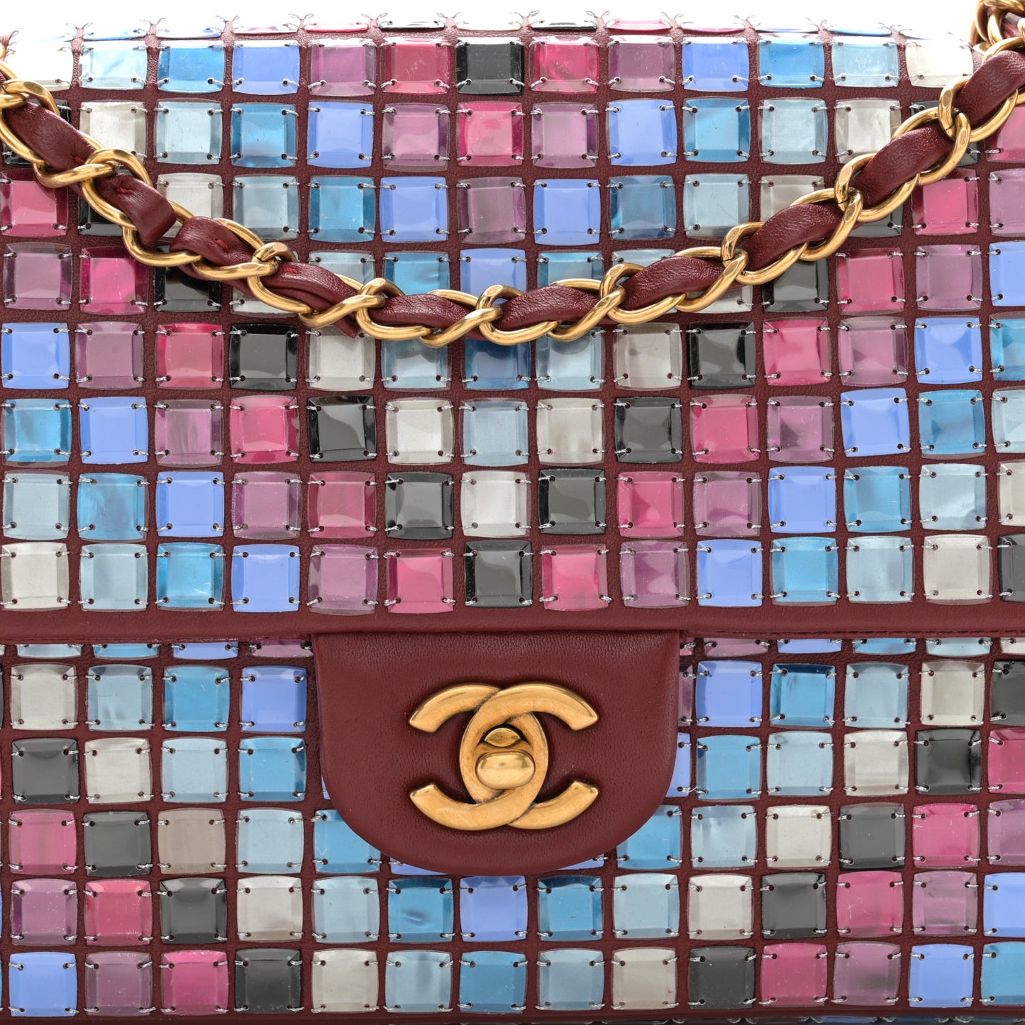 Lambskin Mosaic Medium Flap Red Multicolor