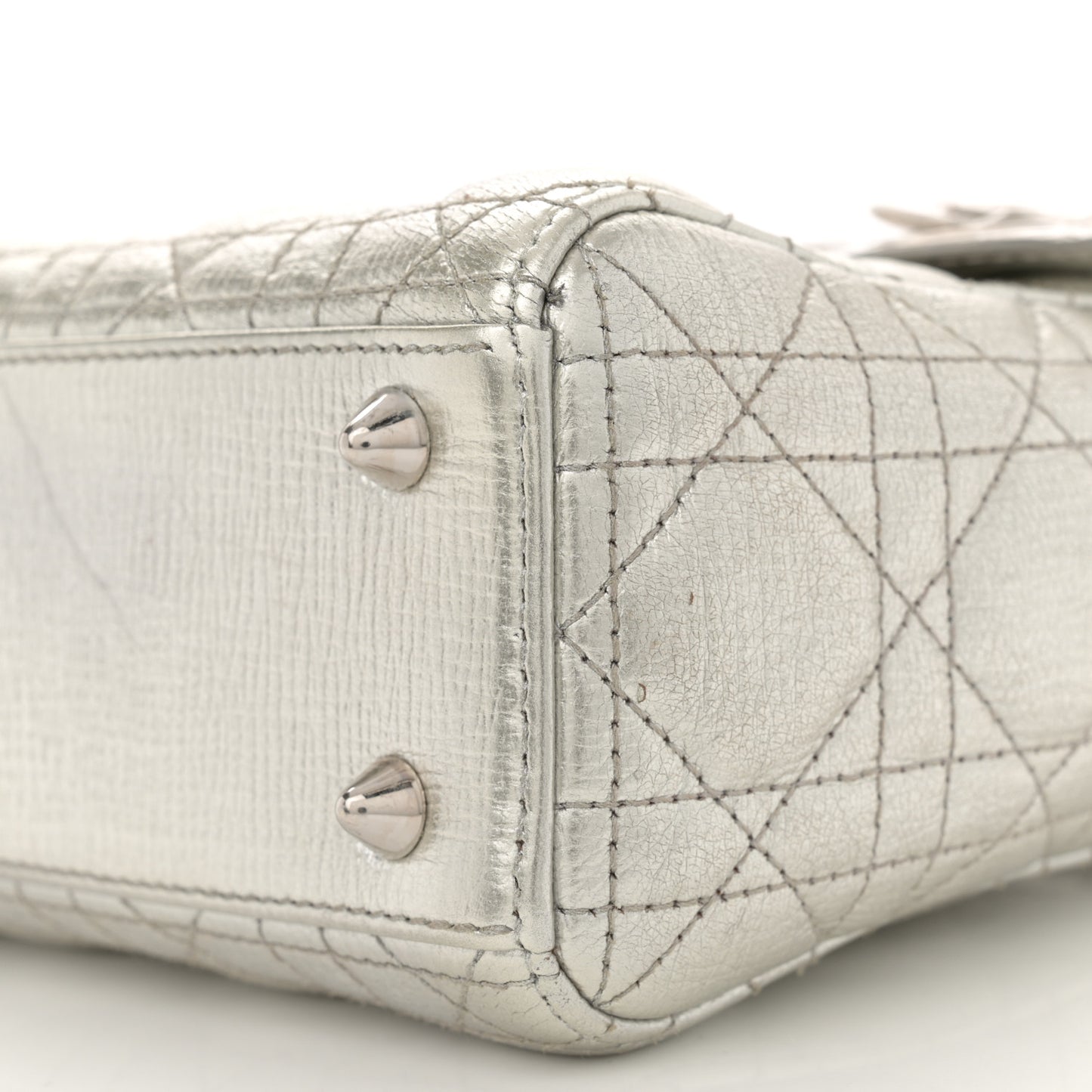 Metallic Grained Calfskin Cannage Small Lucky Badges My Lady Dior Silver