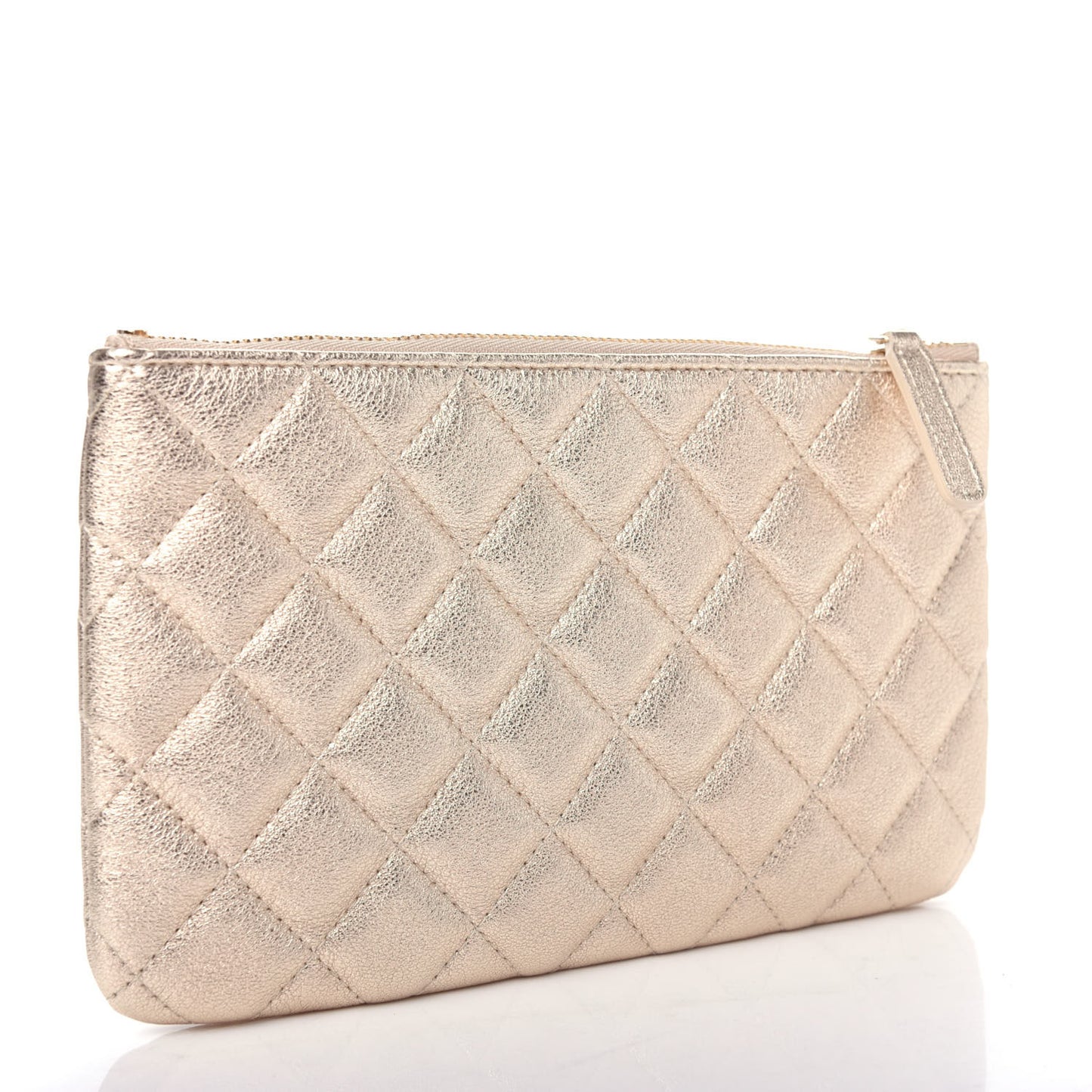 Metallic Lambskin Quilted Cosmetic Case Gold