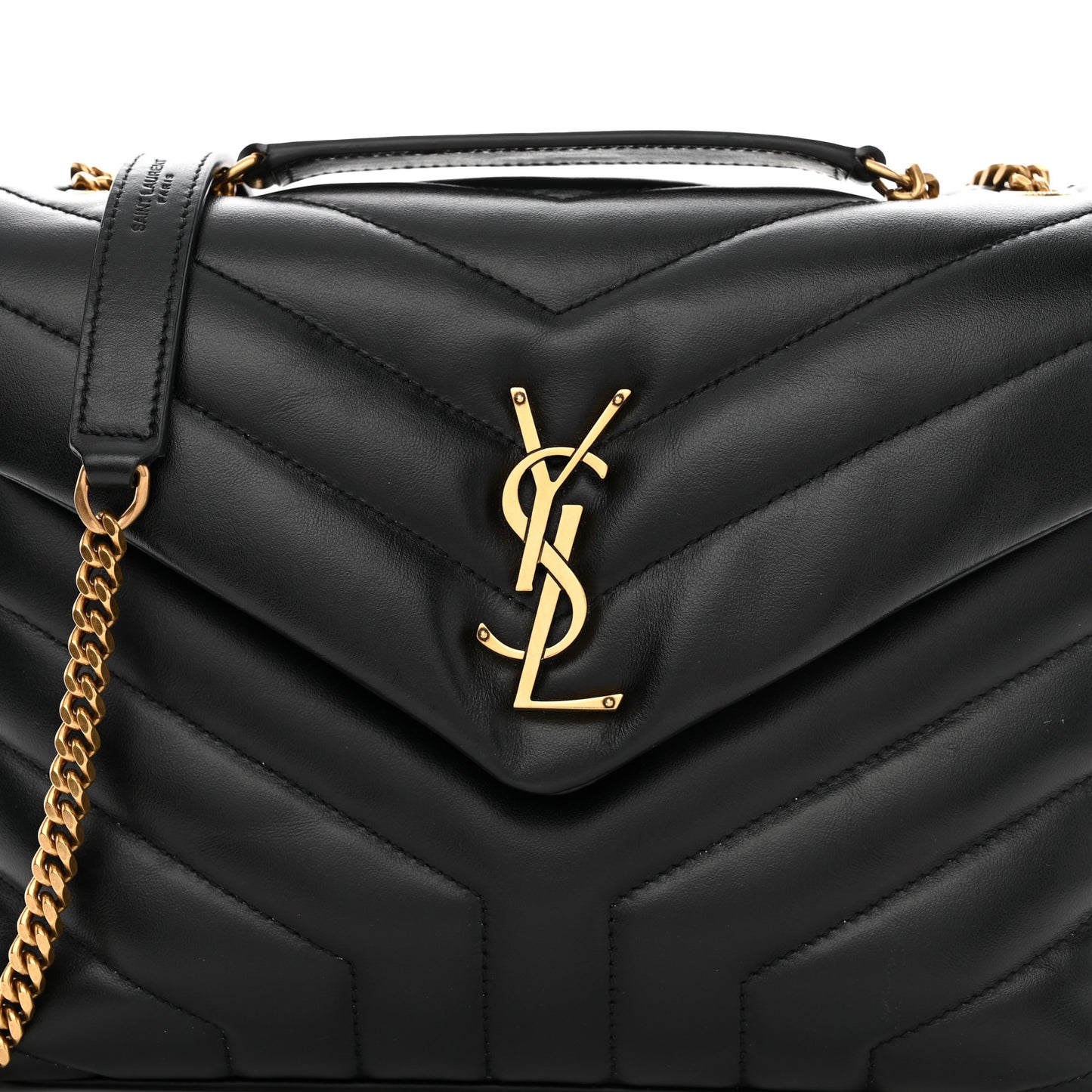 Calfskin Y Quilted Monogram Small Loulou Chain Satchel Black