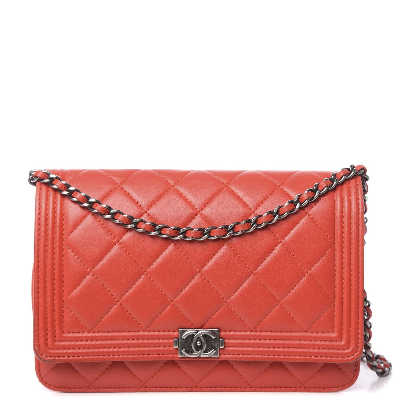 Lambskin Quilted Boy Wallet On Chain WOC Red
