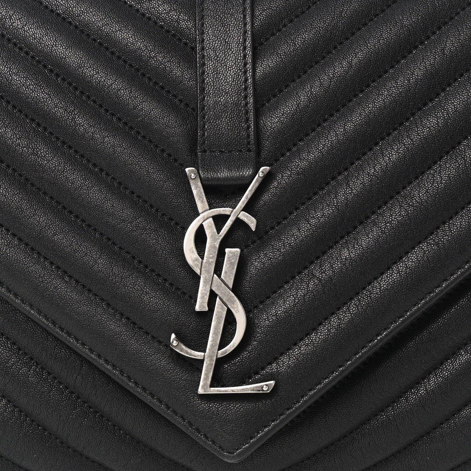 Saint Laurent Sheepskin Matelasse Chevron Monogram Large College Satchel Black 9 of 11