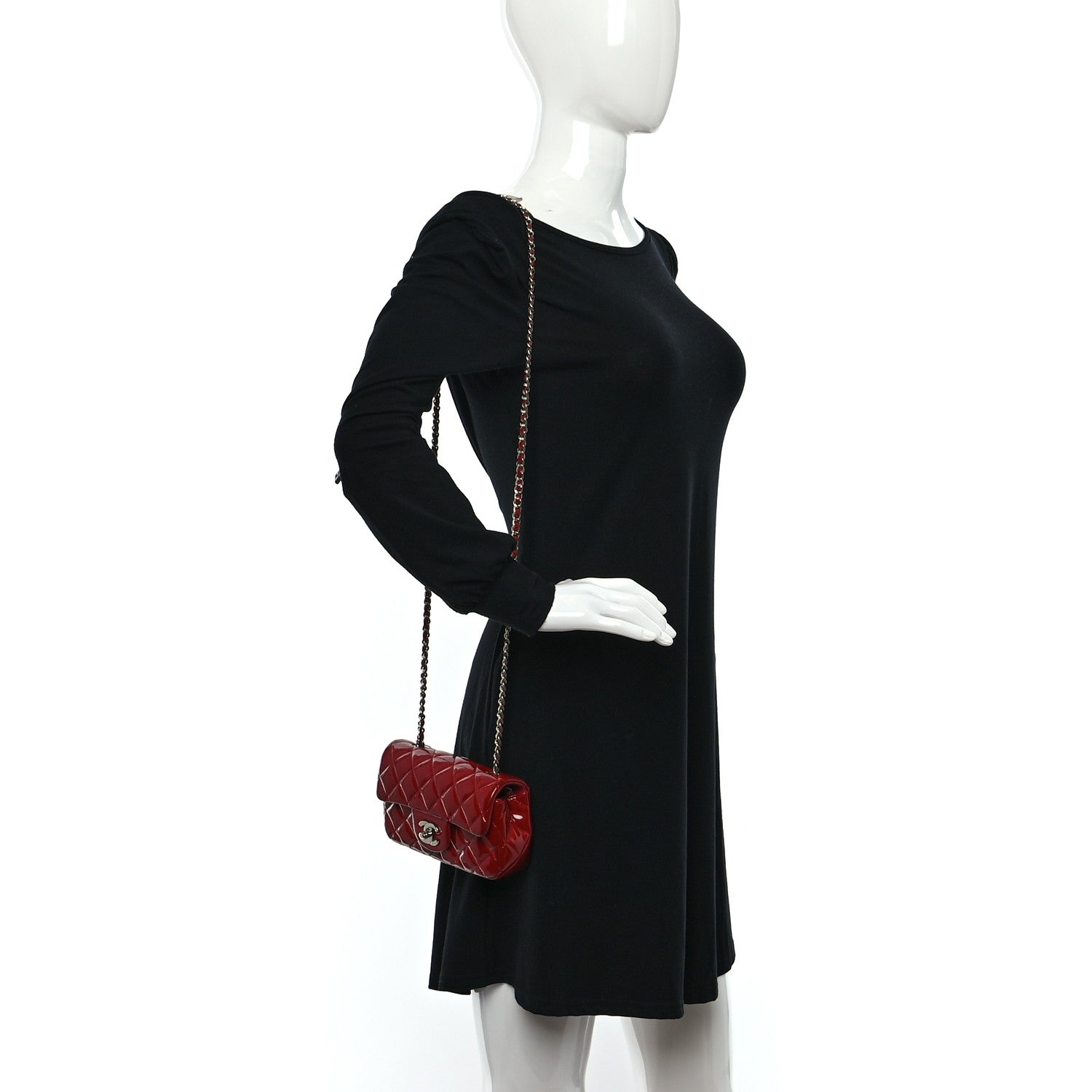Chanel Patent Calfskin Quilted Extra Mini Rectangular Flap Red 2 of 12