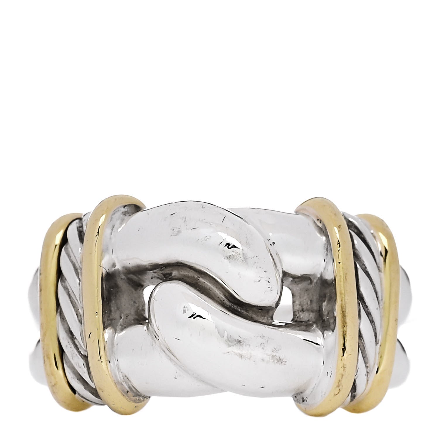 David Yurman Sterling Silver 18K Yellow Gold Cable Knot Ring 54 7 1 of 4