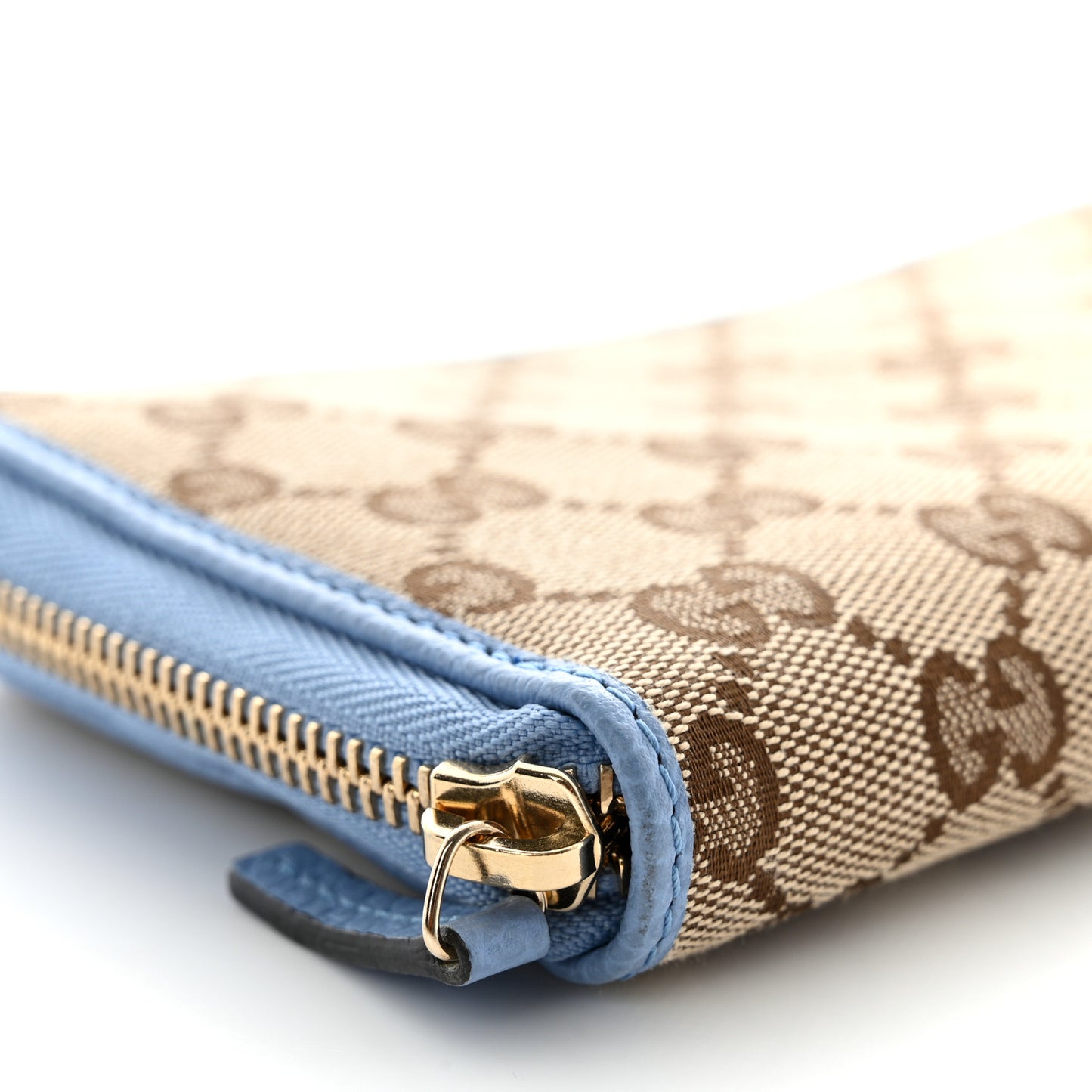Monogram Dollar Calfskin Zip Around Wallet Beige Ebony Mineral Blue