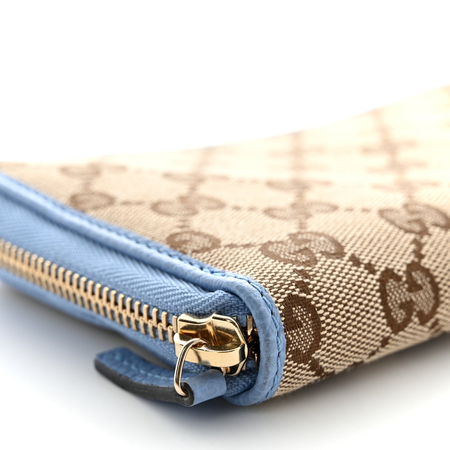 Gucci Monogram Dollar Calfskin Zip Around Wallet Beige Ebony Mineral Blue 8 of 11