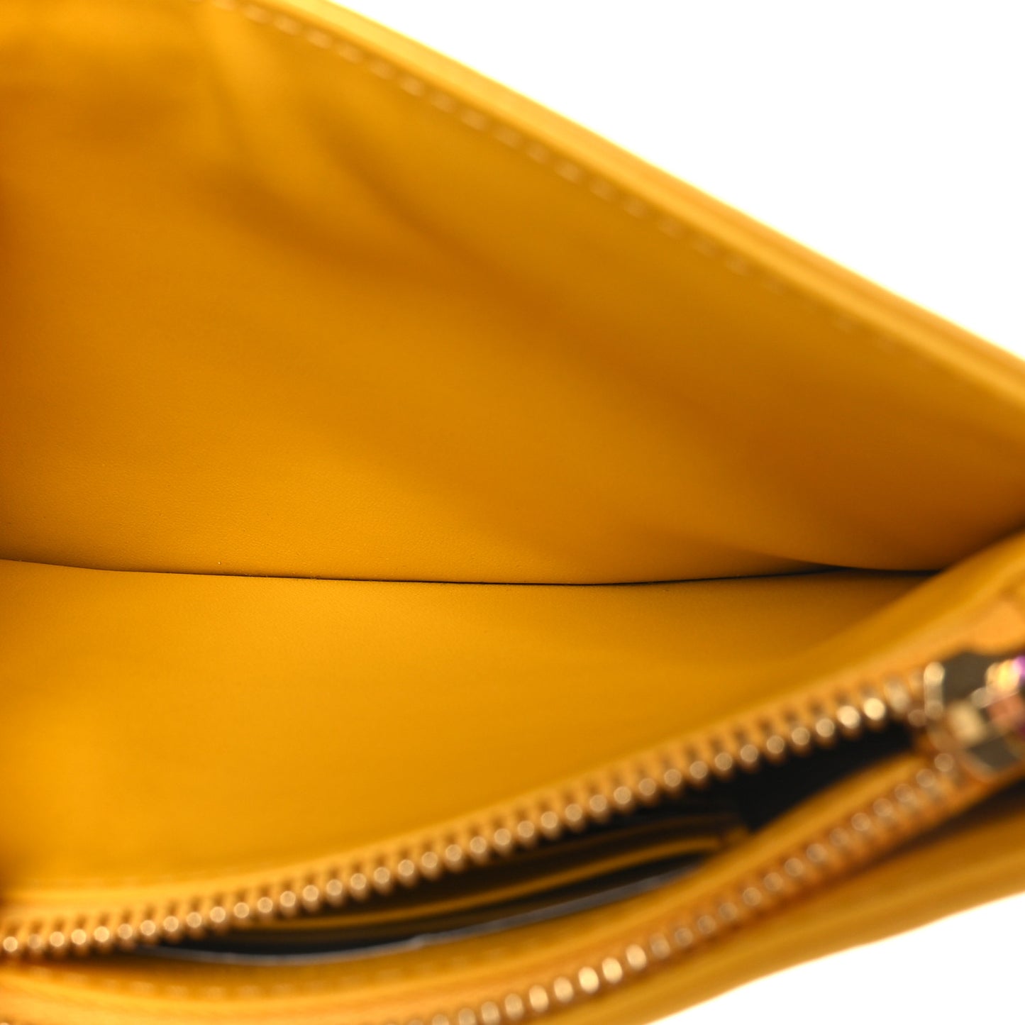 Calfskin Cannage Caro Zipped Pouch With Chain Sunny Yellow