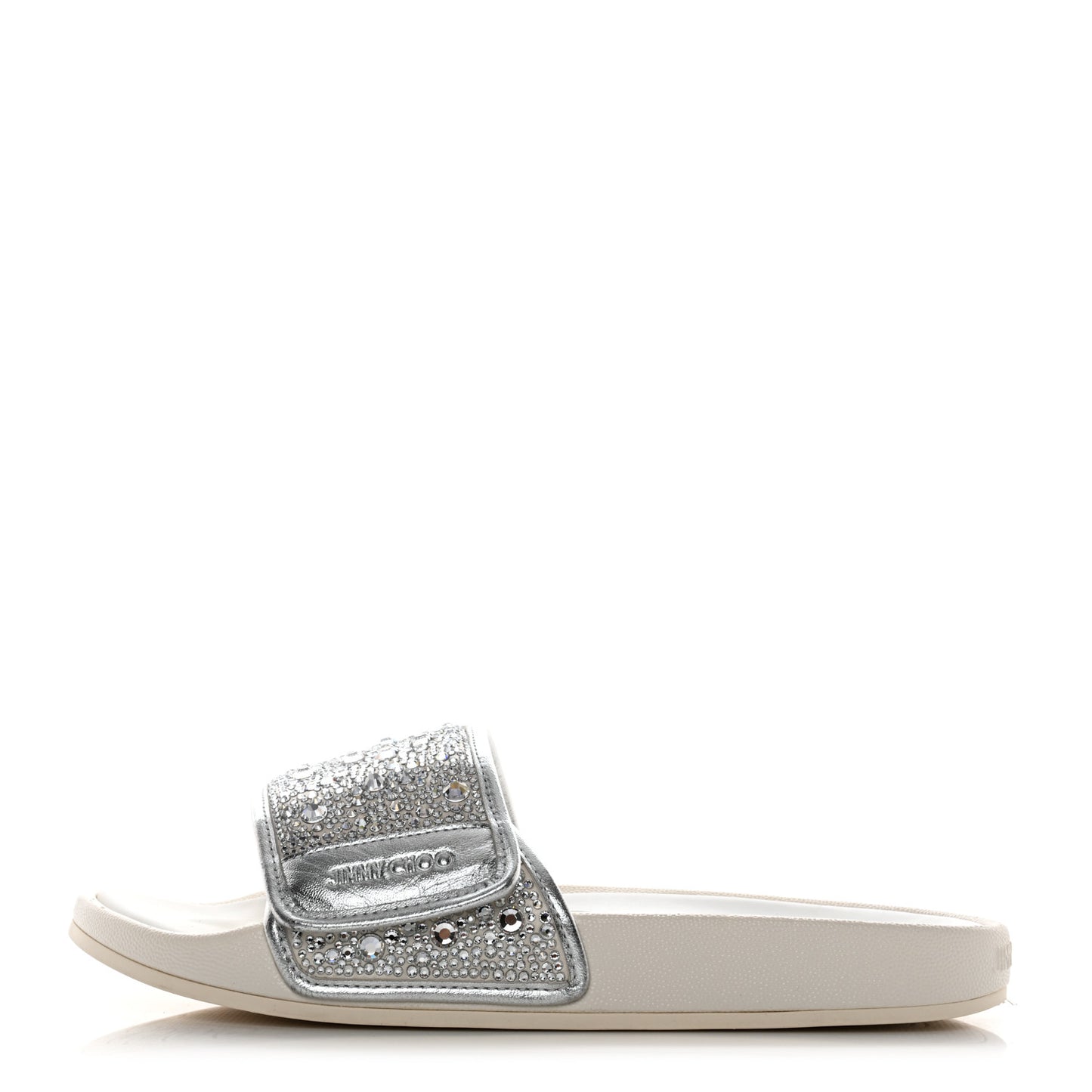 Canvas Pearl Embellished Fitz Slide Sandals 39 Silver