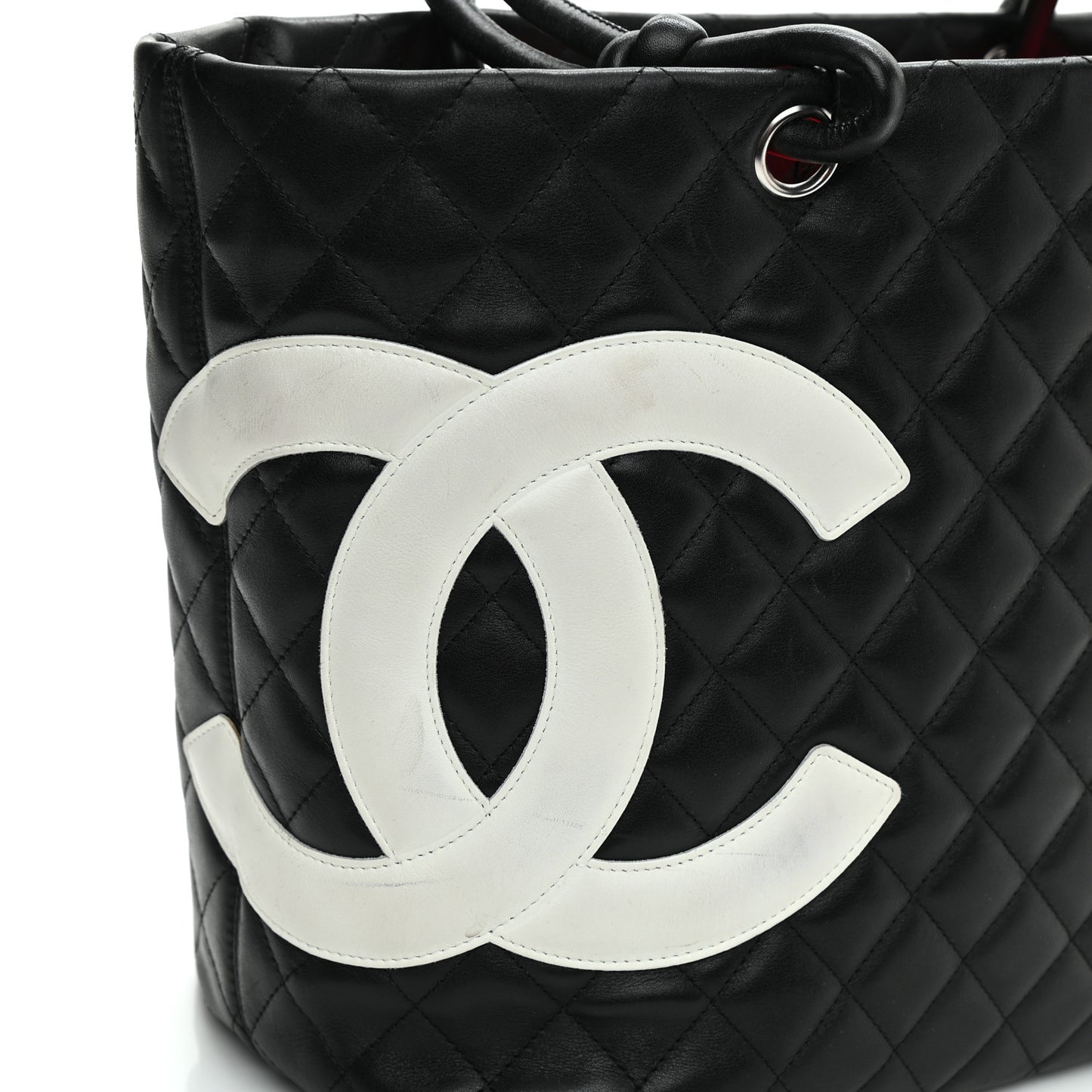 Calfskin Quilted Large Cambon Tote Black White