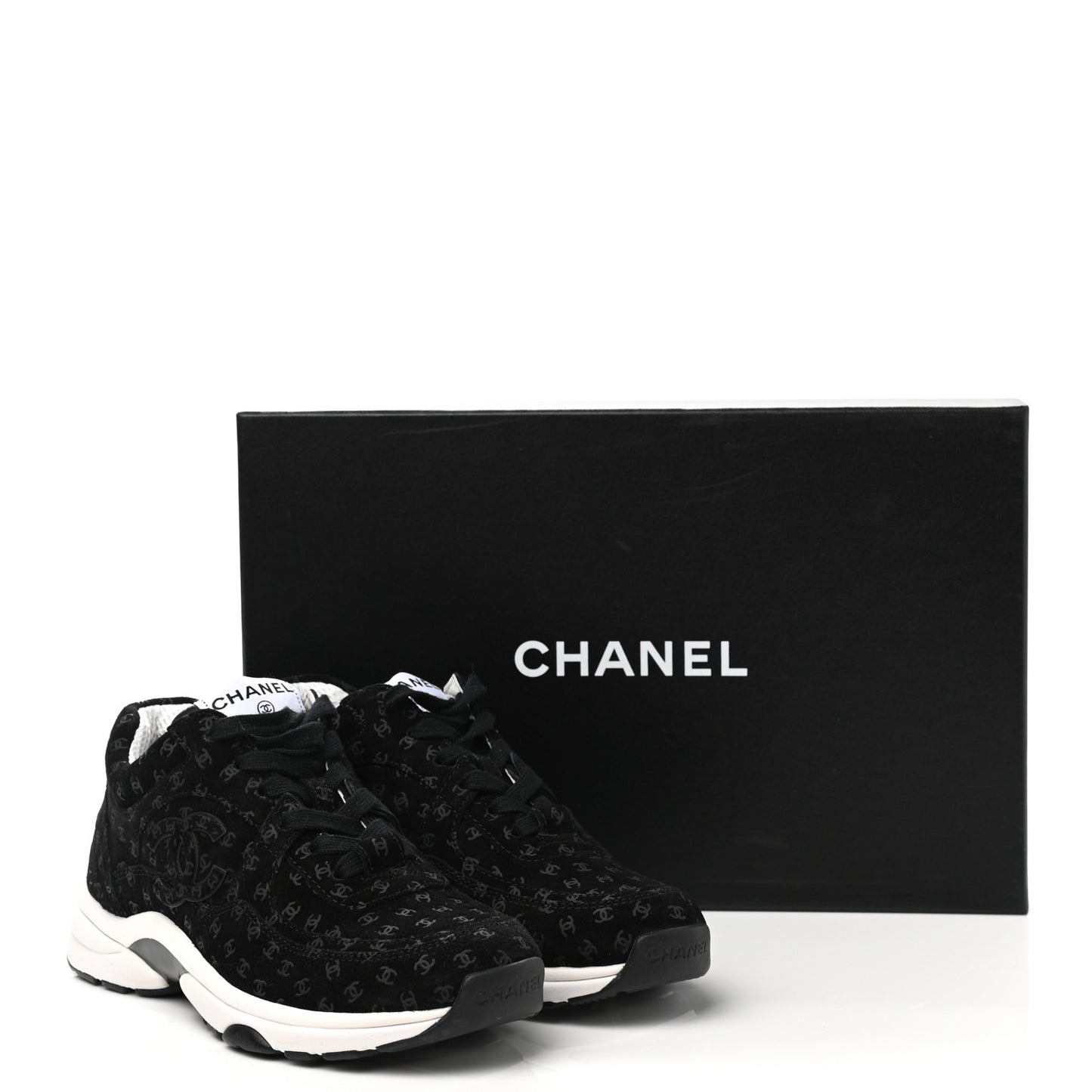 Suede Calfskin Printed CC Sneakers 36 Black