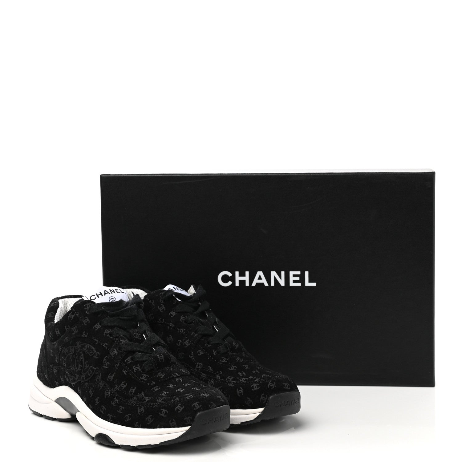 Chanel Suede Calfskin Printed CC Sneakers 36 Black 9 of 9