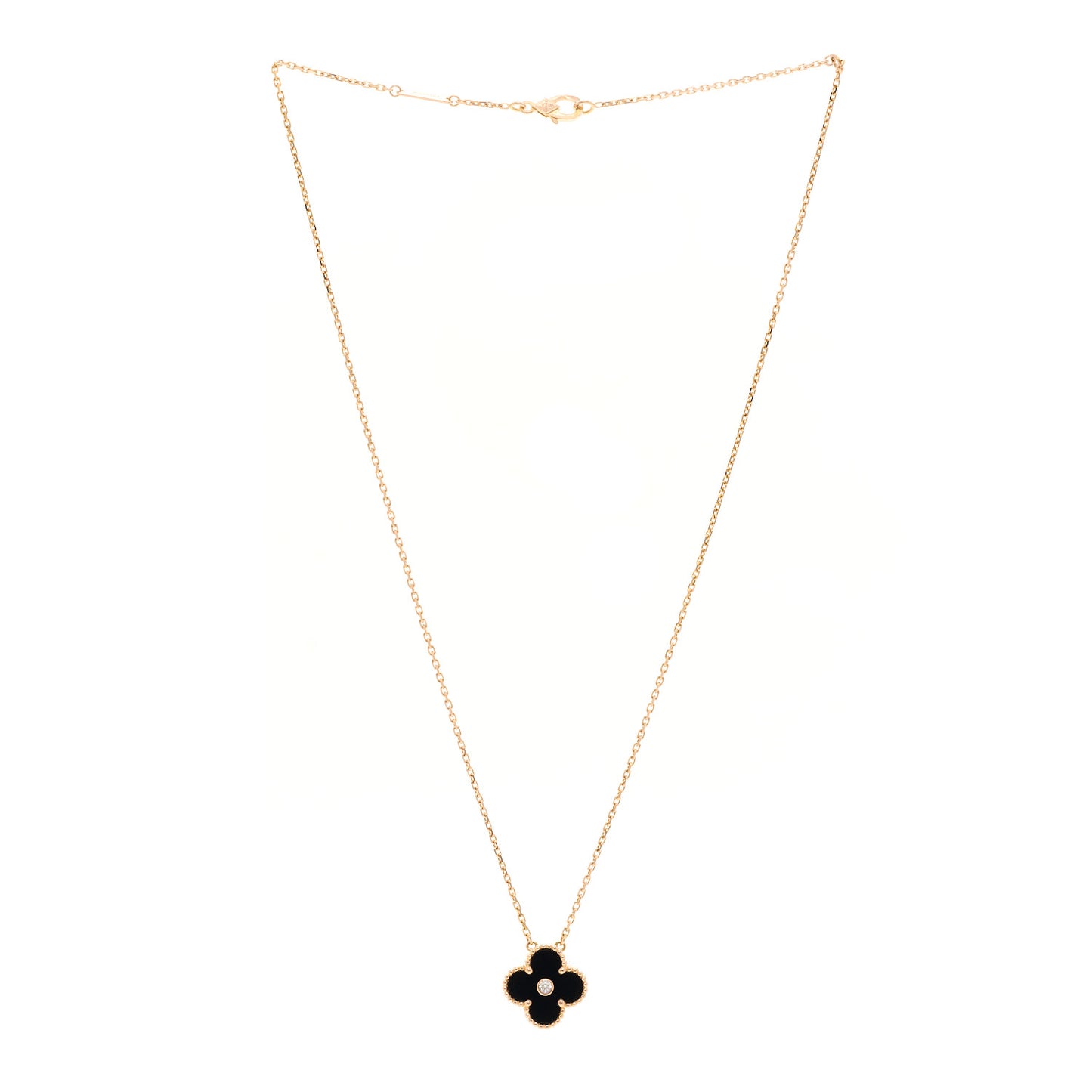 18K Rose Gold Diamond Black Onyx Vintage Alhambra Pendant Necklace