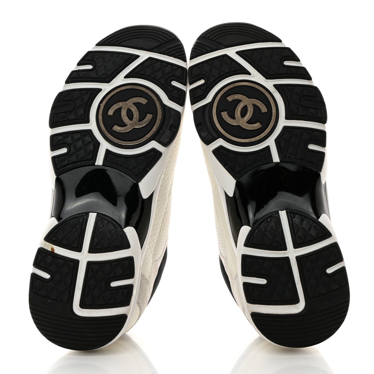 Chanel Mesh Suede Calfskin Grained Calfskin Womens CC Sneakers 36 White Black 5 of 9