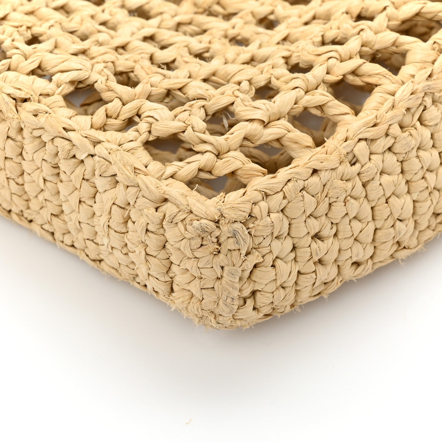Yarn Raffia Effect Crochet Logo Embroidered Tote Bag Naturale