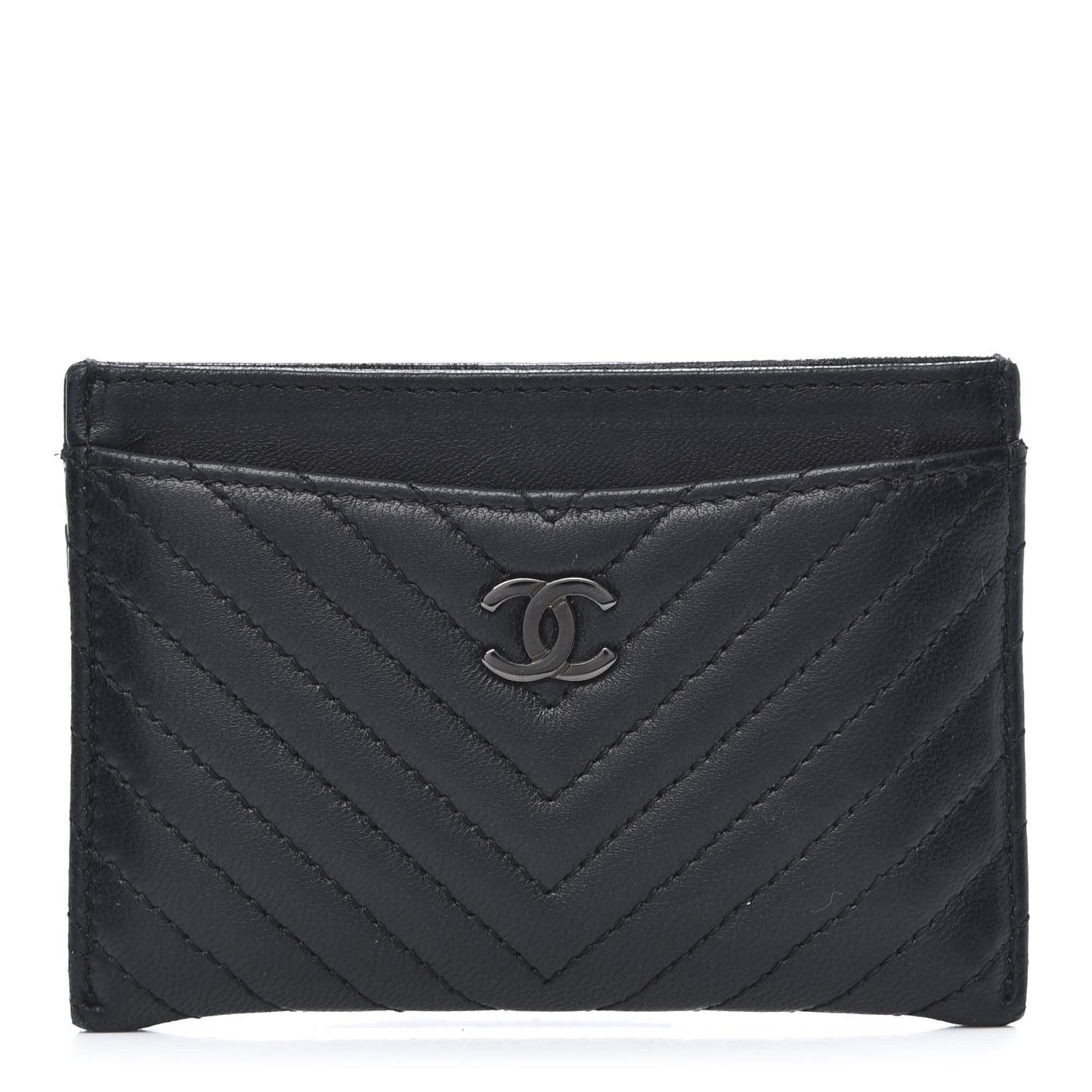 Lambskin Chevron Quilted Card Holder So Black