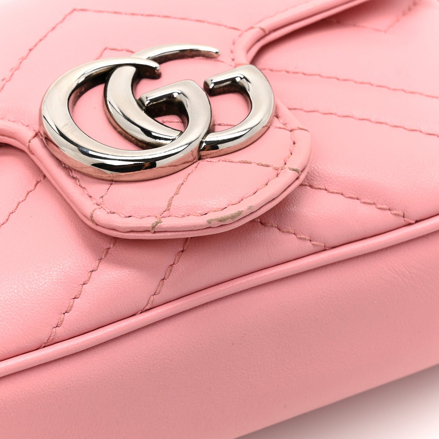 Calfskin Matelasse Super Mini GG Marmont Shoulder Bag Wild Rose