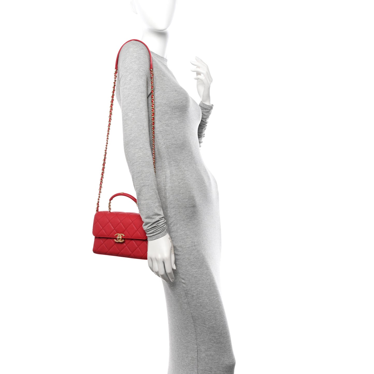 Caviar Quilted Small Carry Me Top Handle Flap Red