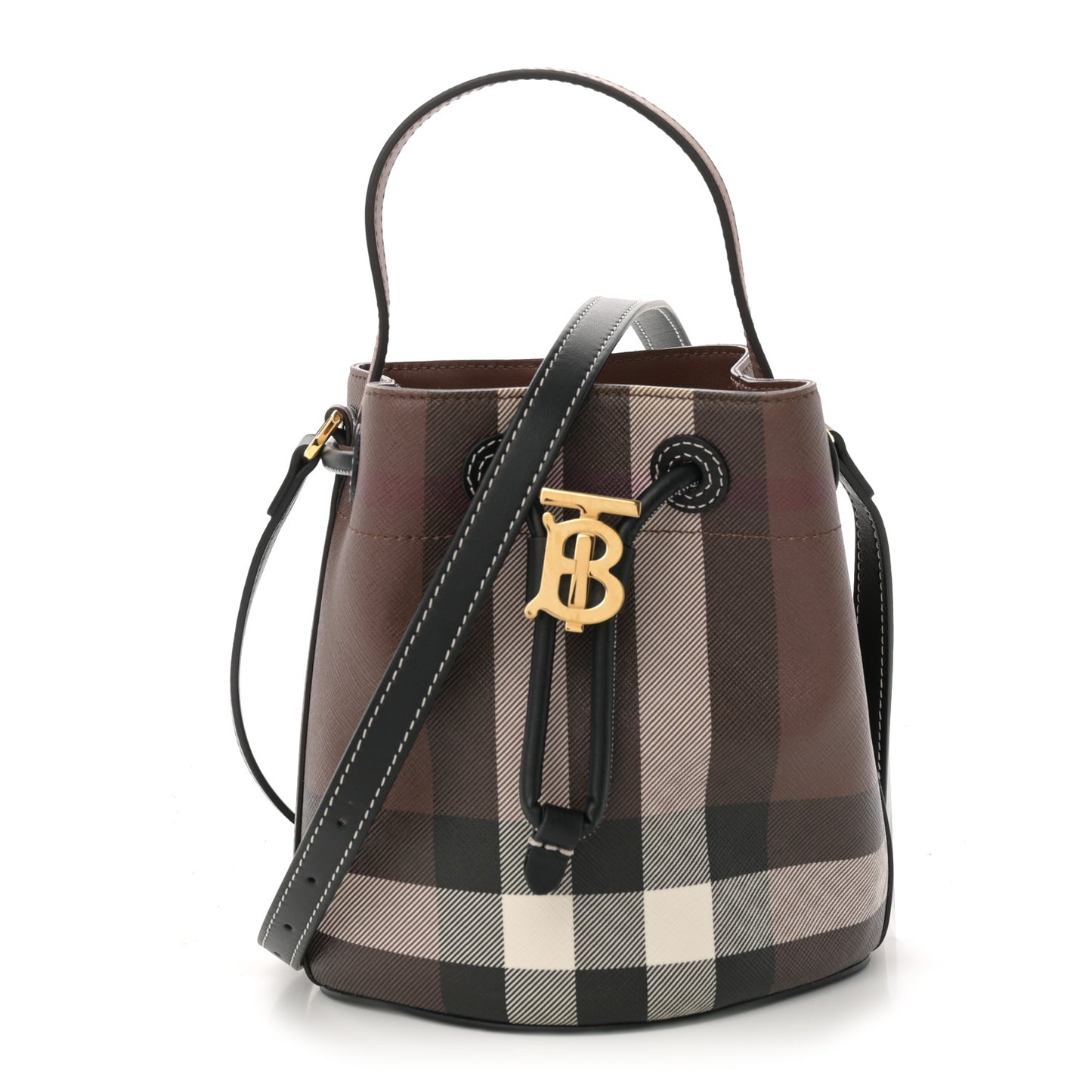 Giant Check Calfskin TB Bucket Bag Dark Birch