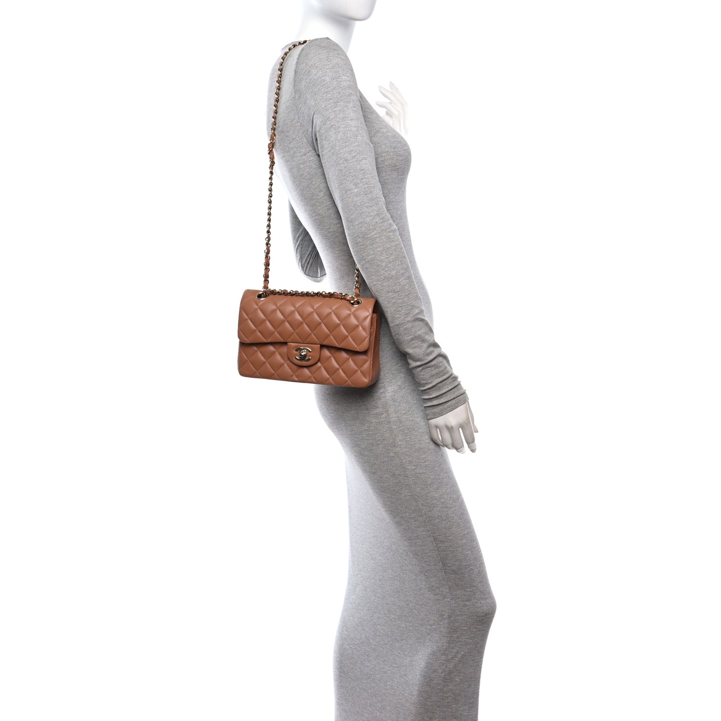 Lambskin Quilted Small Double Flap Brown