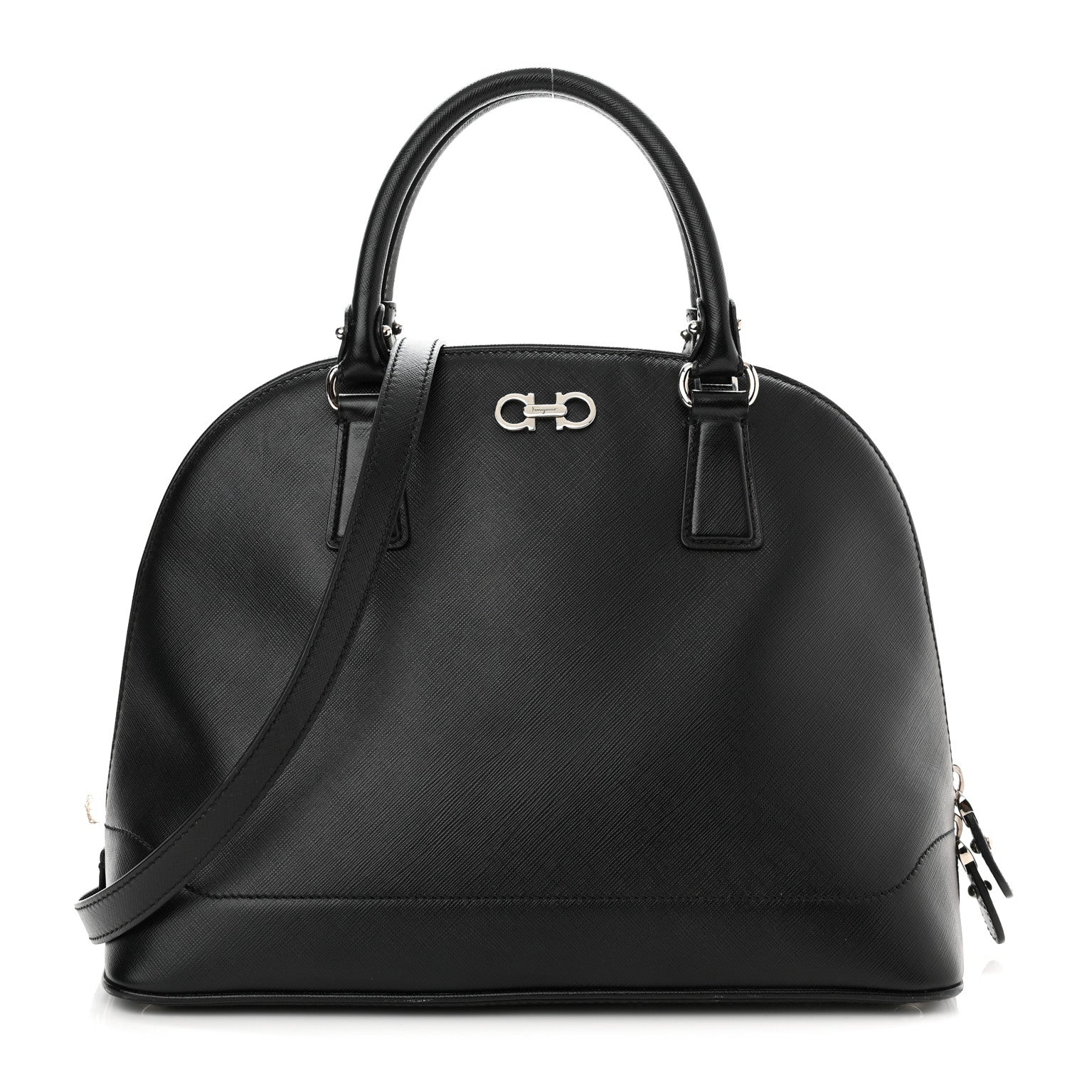 Salvatore Ferragamo Hammered Calfskin Darina Convertible Satchel Black 1 of 9