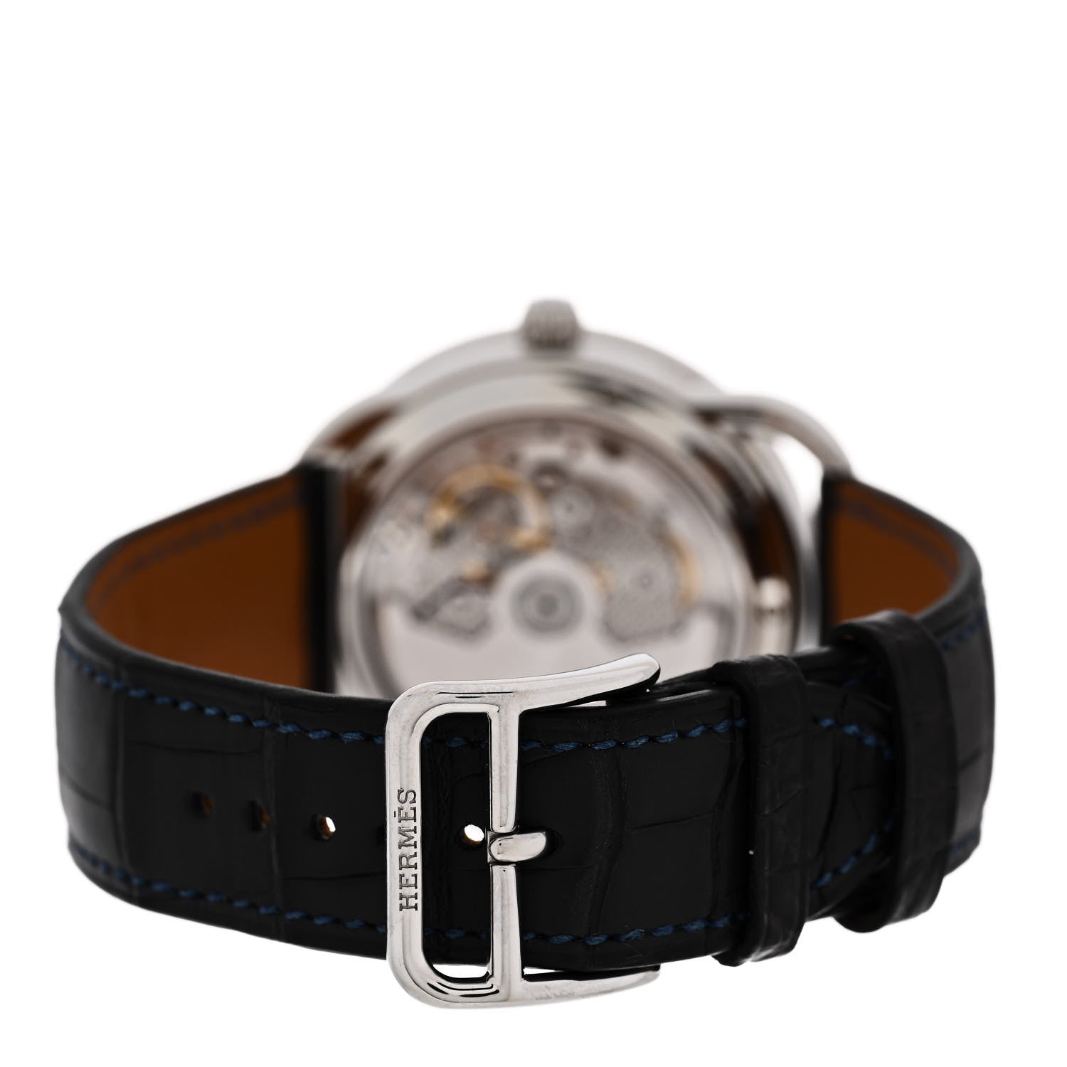 Hermes Stainless Steel Alligator Mother of Pearl 38mm Arceau Petite Lune Automatic Watch Bleu Saphir 3 of 5