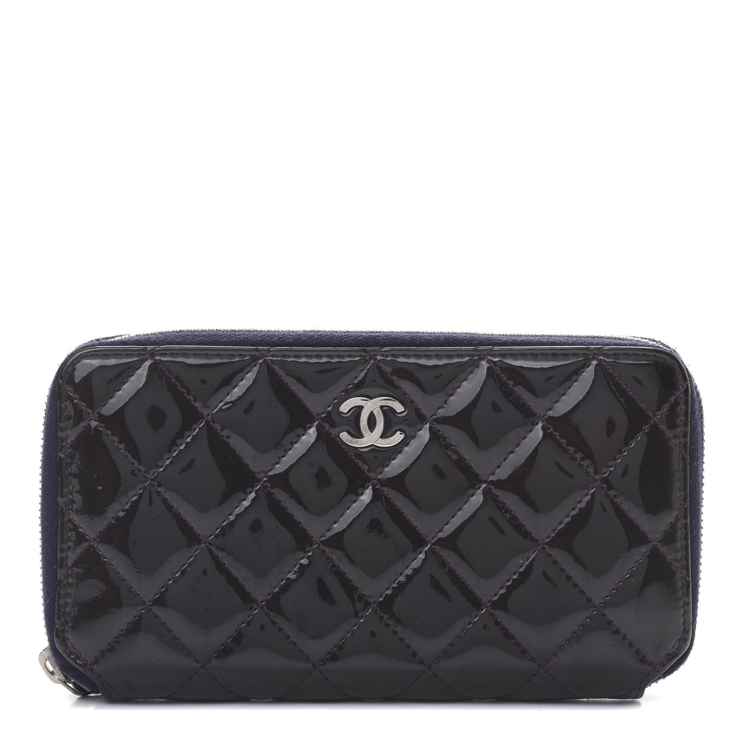 Patent Quilted Small Zip Around Wallet Dark Purple